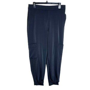 Zara Black Satin Elastic Waist Side Pockets Jogger Style relaxed Fit Pants XL